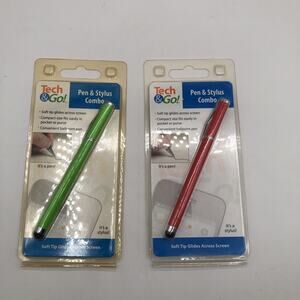 Tech&Go! Compact Ballpoint Pen+Soft Tip Touchscreen Stylus 2-in-1 Combo - 2 Pack